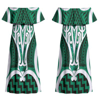 Aotearoa Atua Tangaroa Personalised Couples Matching Off Shoulder Maxi Dress and Long Sleeve Button Shirt God Of The Sea Maori Whale Tail Green