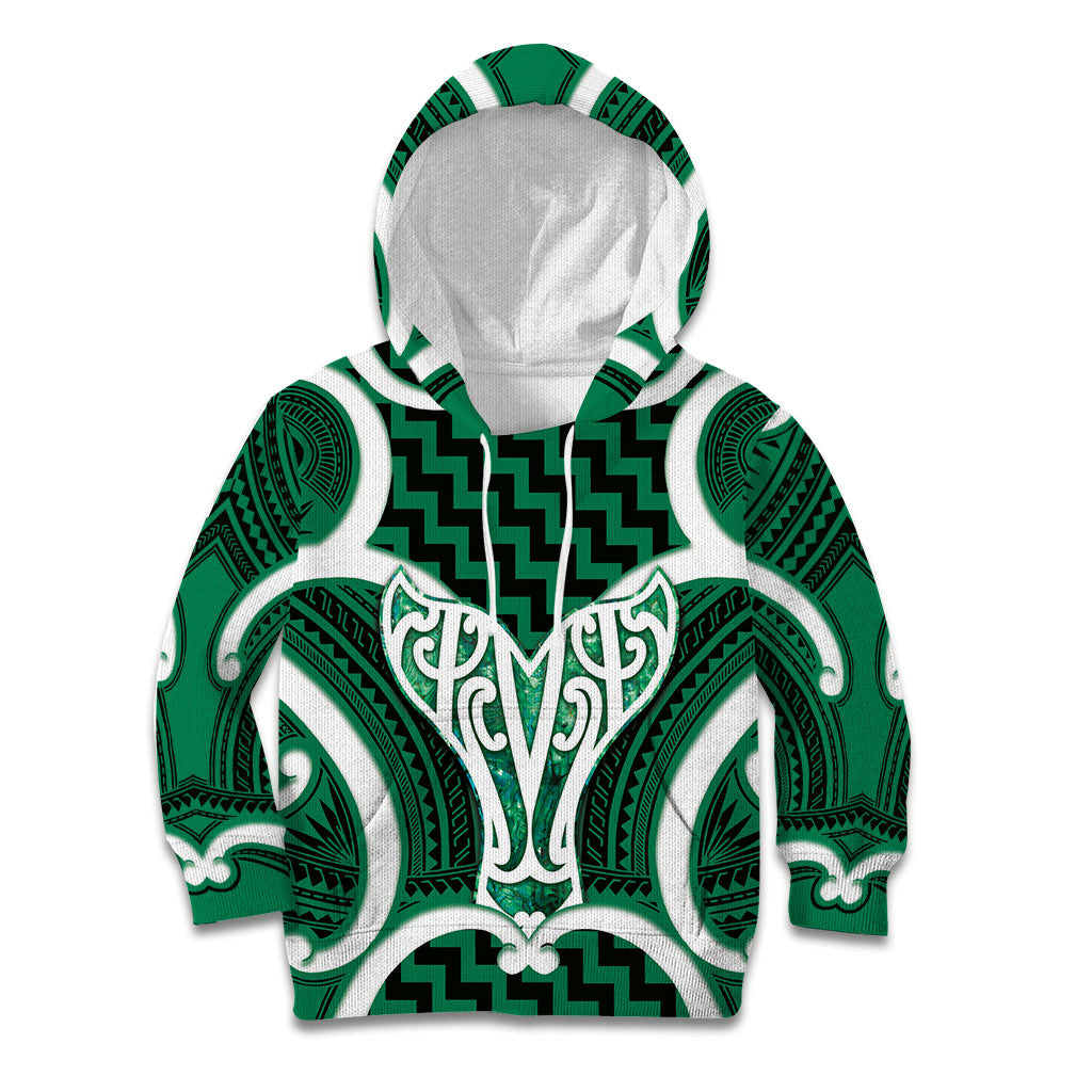 Aotearoa Atua Tangaroa Personalised Kid Hoodie God Of The Sea Maori Whale Tail Green