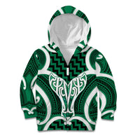 Aotearoa Atua Tangaroa Personalised Kid Hoodie God Of The Sea Maori Whale Tail Green