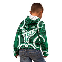 Aotearoa Atua Tangaroa Personalised Kid Hoodie God Of The Sea Maori Whale Tail Green