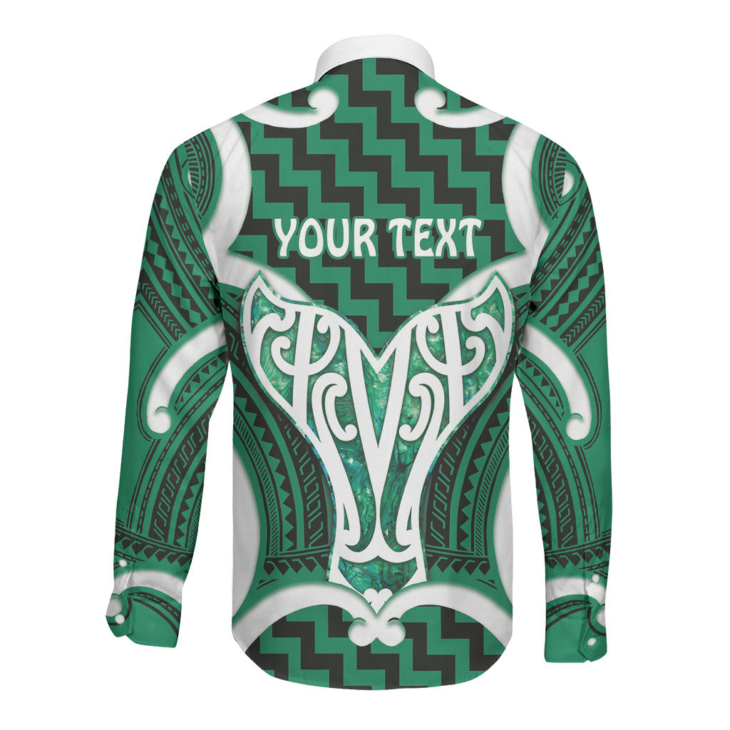 Aotearoa Atua Tangaroa Personalised Long Sleeve Button Shirt God Of The Sea Maori Whale Tail Green