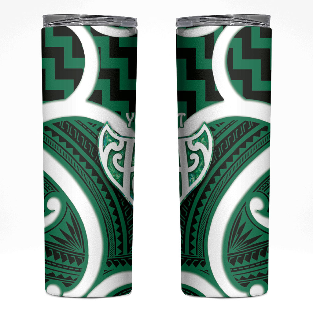 Aotearoa Atua Tangaroa Personalised Skinny Tumbler God Of The Sea Maori Whale Tail Green
