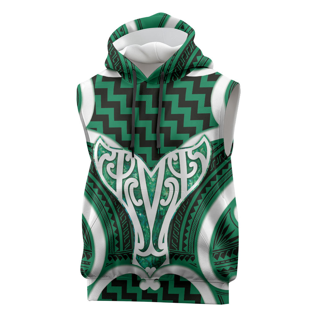Aotearoa Atua Tangaroa Personalised Sleeveless Hoodie God Of The Sea Maori Whale Tail Green