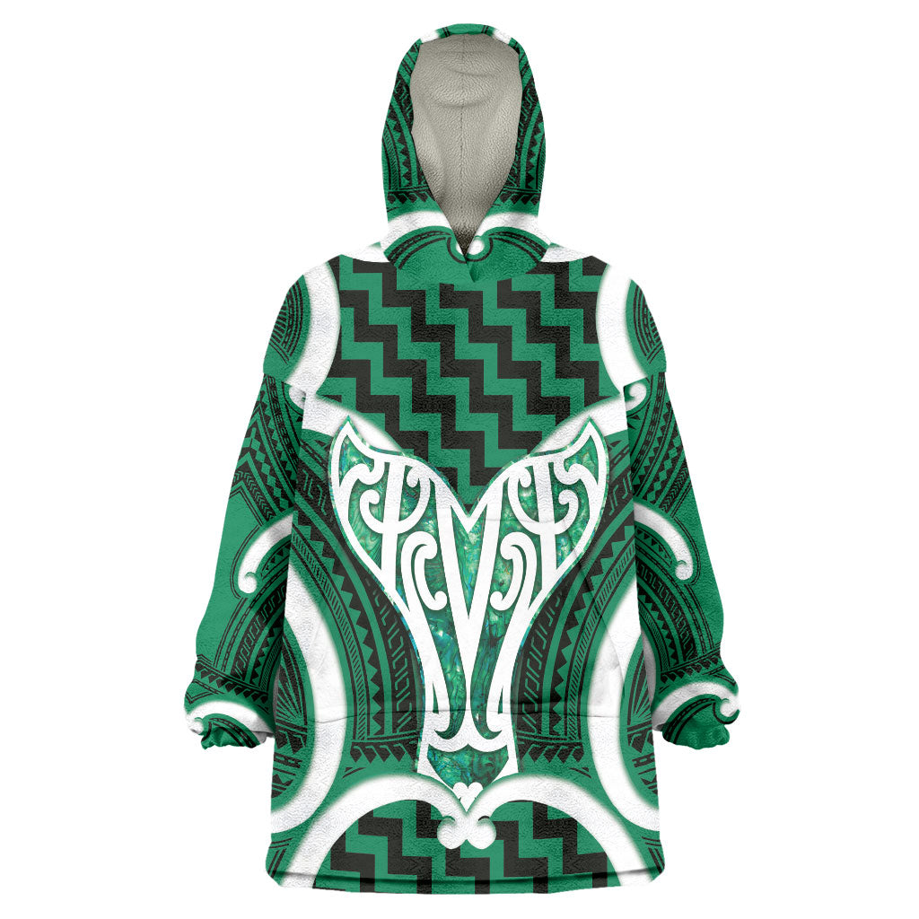 Aotearoa Atua Tangaroa Personalised Wearable Blanket Hoodie God Of The Sea Maori Whale Tail Green