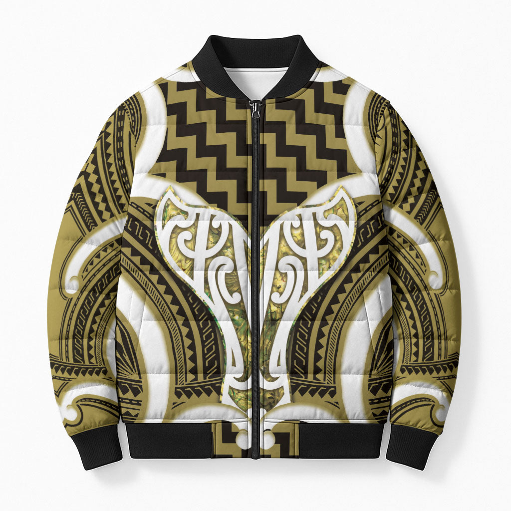 Aotearoa Atua Tangaroa Personalised Bomber Puffer Jacket God Of The Sea Maori Whale Tail Yellow