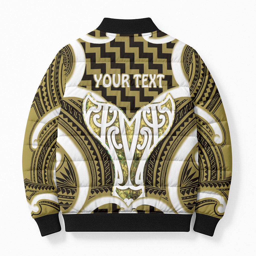 Aotearoa Atua Tangaroa Personalised Bomber Puffer Jacket God Of The Sea Maori Whale Tail Yellow