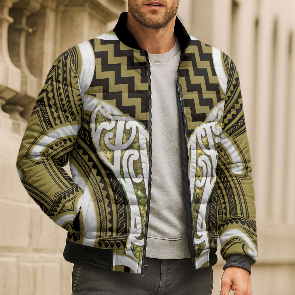 Aotearoa Atua Tangaroa Personalised Bomber Puffer Jacket God Of The Sea Maori Whale Tail Yellow