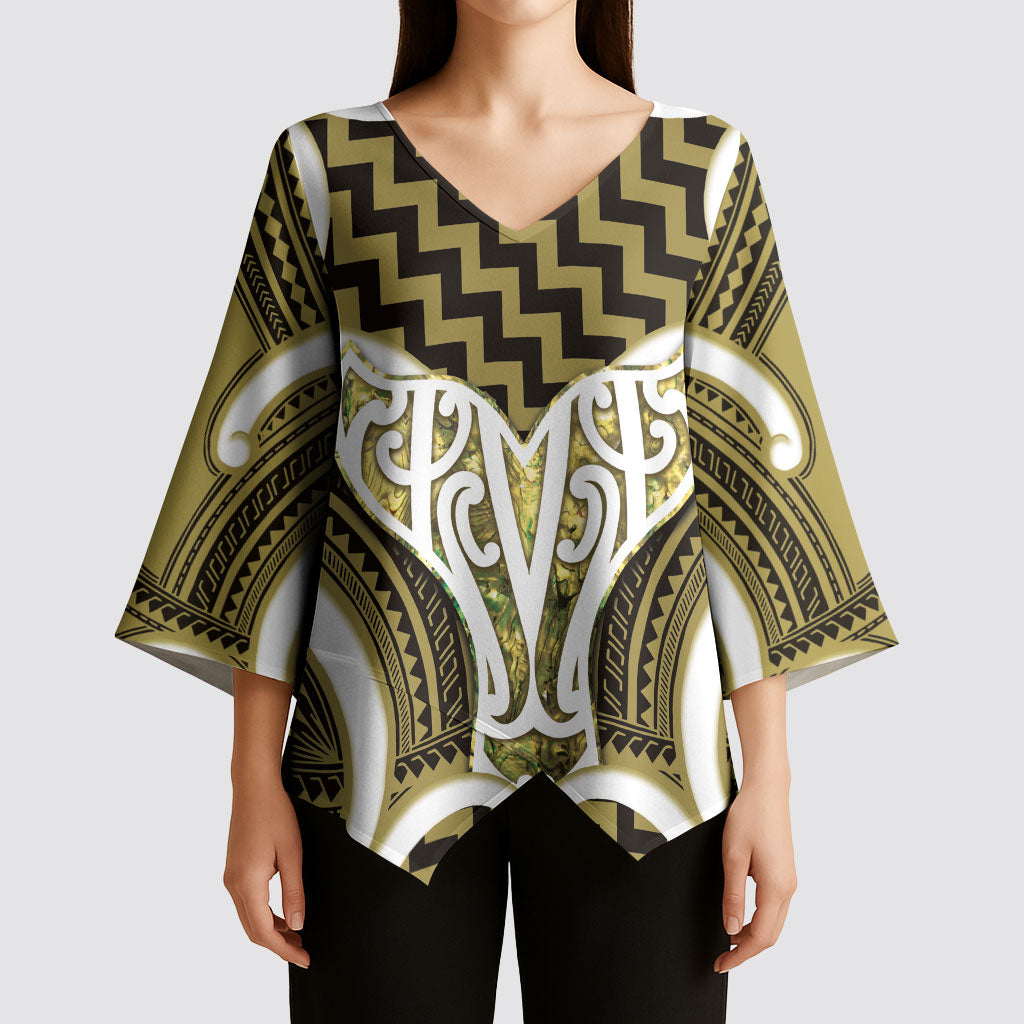 Aotearoa Atua Tangaroa Personalised Kimono Sleeve Blouse God Of The Sea Maori Whale Tail Yellow