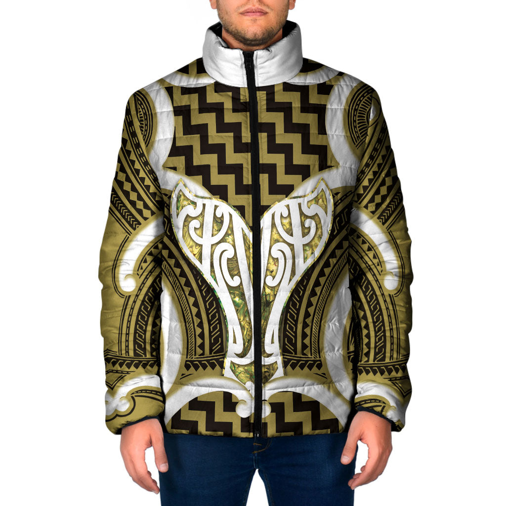 Aotearoa Atua Tangaroa Personalised Padded Jacket God Of The Sea Maori Whale Tail Yellow