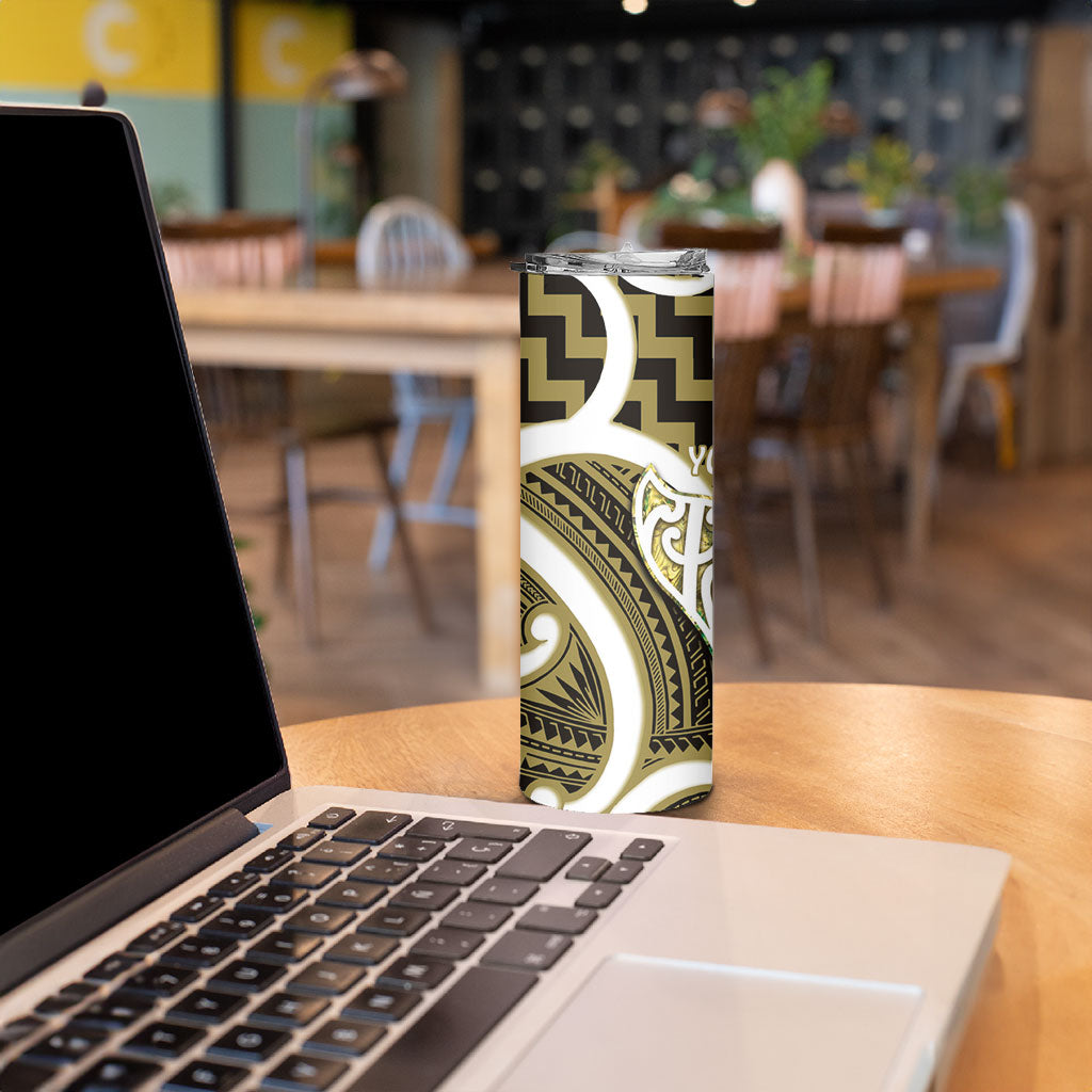Aotearoa Atua Tangaroa Personalised Skinny Tumbler God Of The Sea Maori Whale Tail Yellow