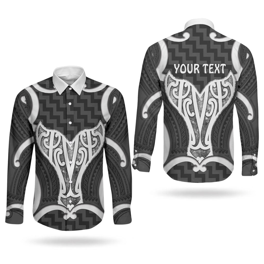 Aotearoa Atua Tangaroa Personalised Couples Matching Mermaid Dress and Long Sleeve Button Shirt God Of The Sea Maori Whale Tail Black