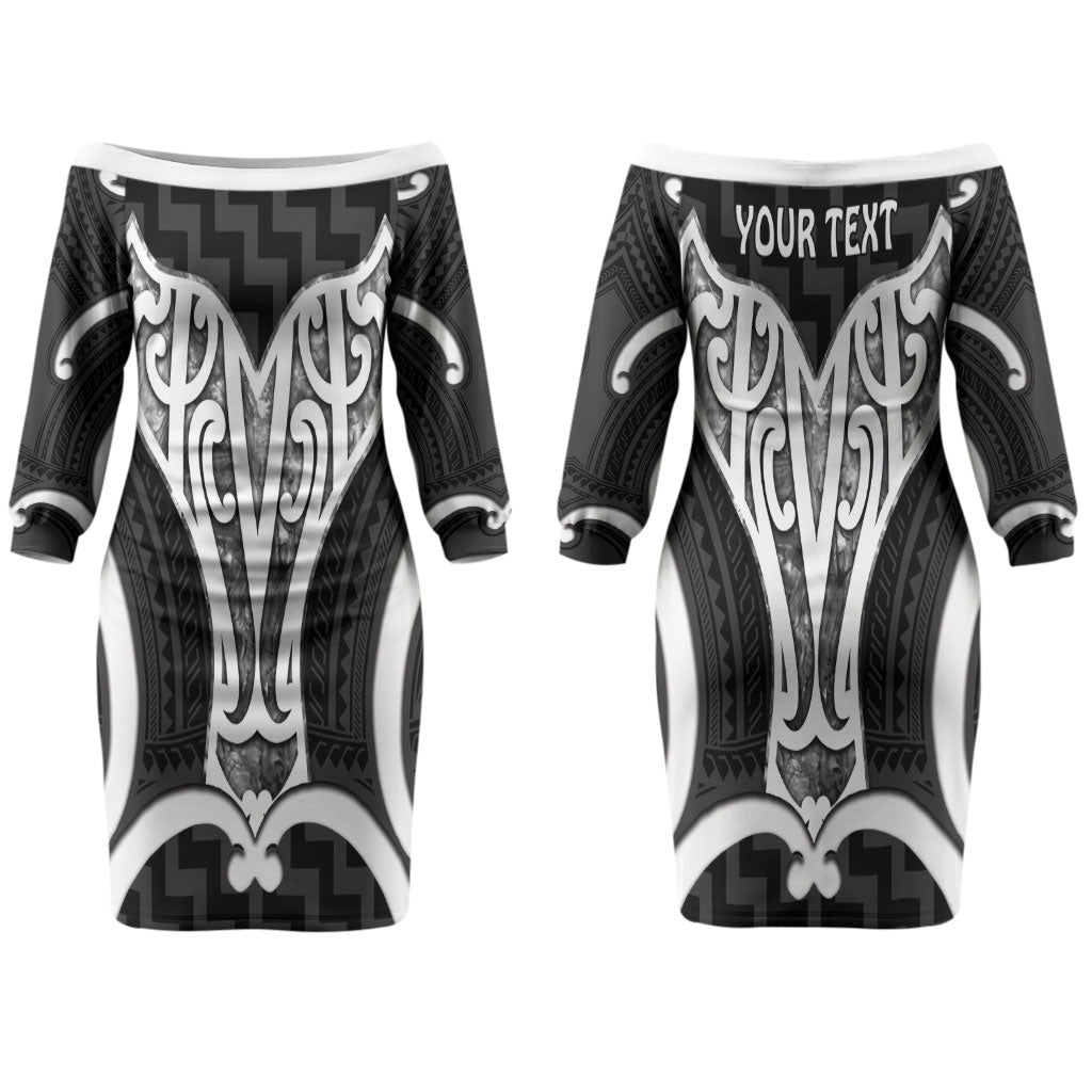 Aotearoa Atua Tangaroa Personalised Couples Matching Off The Shoulder Long Sleeve Dress and Hawaiian Shirt God Of The Sea Maori Whale Tail Black