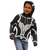 Aotearoa Atua Tangaroa Personalised Kid Hoodie God Of The Sea Maori Whale Tail Black