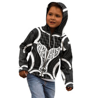 Aotearoa Atua Tangaroa Personalised Kid Hoodie God Of The Sea Maori Whale Tail Black