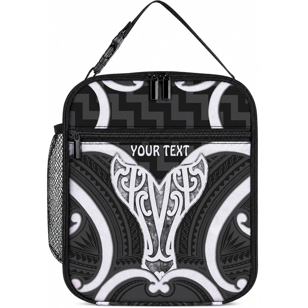 Aotearoa Atua Tangaroa Personalised Lunch Bag God Of The Sea Maori Whale Tail Black