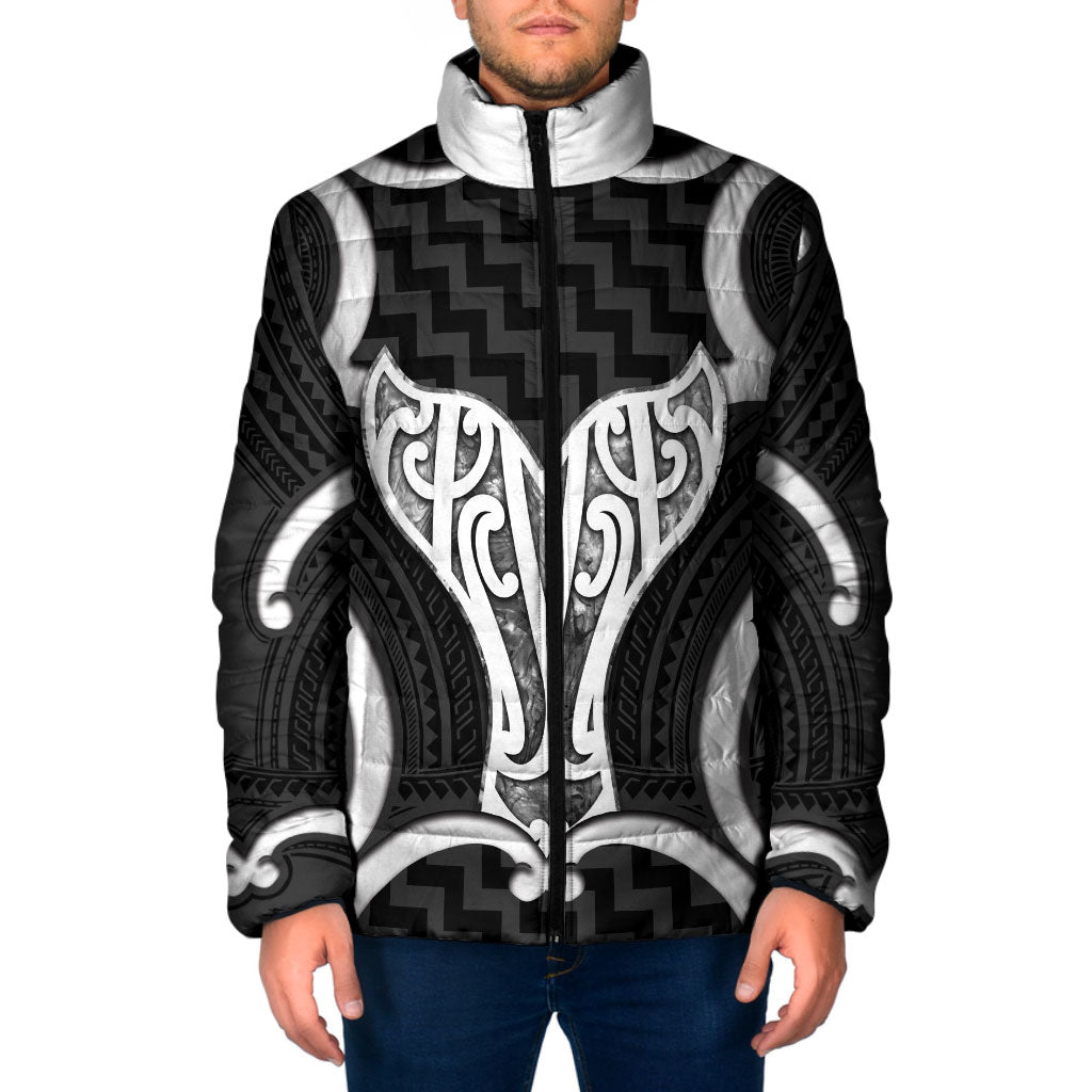 Aotearoa Atua Tangaroa Personalised Padded Jacket God Of The Sea Maori Whale Tail Black