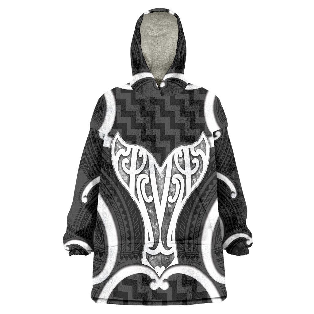 Aotearoa Atua Tangaroa Personalised Wearable Blanket Hoodie God Of The Sea Maori Whale Tail Black