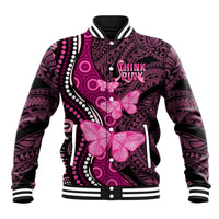 Think Pink Breast Cancer Awareness Baseball Jacket Butterfly Aboriginal Mix Polynesian Pattern LT14 Unisex Pink - Polynesian Pride