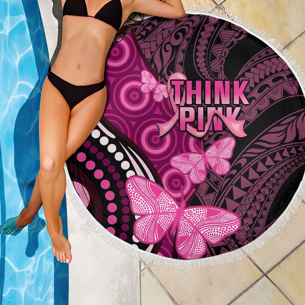 Think Pink Breast Cancer Awareness Beach Blanket Butterfly Aboriginal Mix Polynesian Pattern LT14 - Polynesian Pride