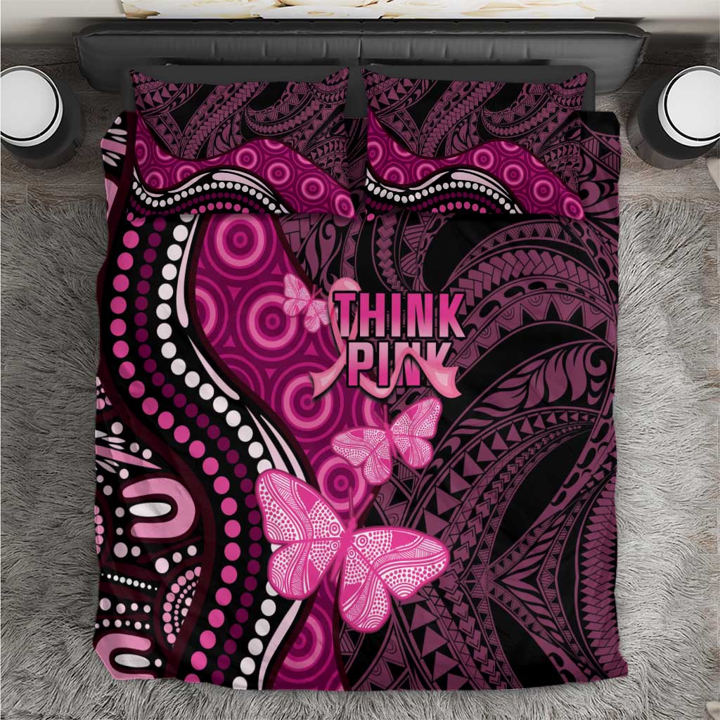 Think Pink Breast Cancer Awareness Bedding Set Butterfly Aboriginal Mix Polynesian Pattern