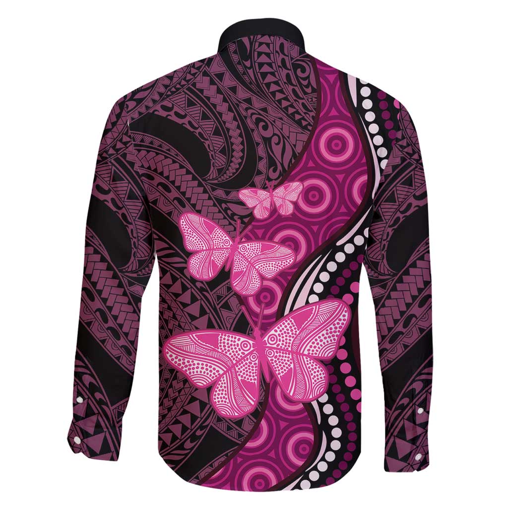 Think Pink Breast Cancer Awareness Family Matching Mermaid Dress and Hawaiian Shirt Butterfly Aboriginal Mix Polynesian Pattern LT14 - Polynesian Pride