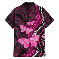 Think Pink Breast Cancer Awareness Family Matching Off Shoulder Short Dress and Hawaiian Shirt Butterfly Aboriginal Mix Polynesian Pattern LT14 - Polynesian Pride