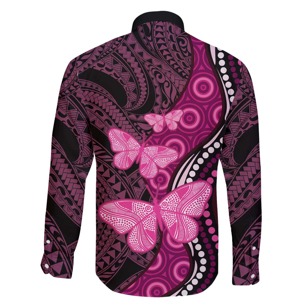 Think Pink Breast Cancer Awareness Family Matching Off Shoulder Short Dress and Hawaiian Shirt Butterfly Aboriginal Mix Polynesian Pattern LT14 - Polynesian Pride