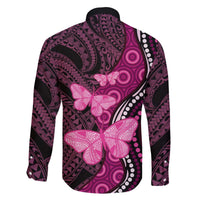 Think Pink Breast Cancer Awareness Family Matching Off Shoulder Short Dress and Hawaiian Shirt Butterfly Aboriginal Mix Polynesian Pattern LT14 - Polynesian Pride
