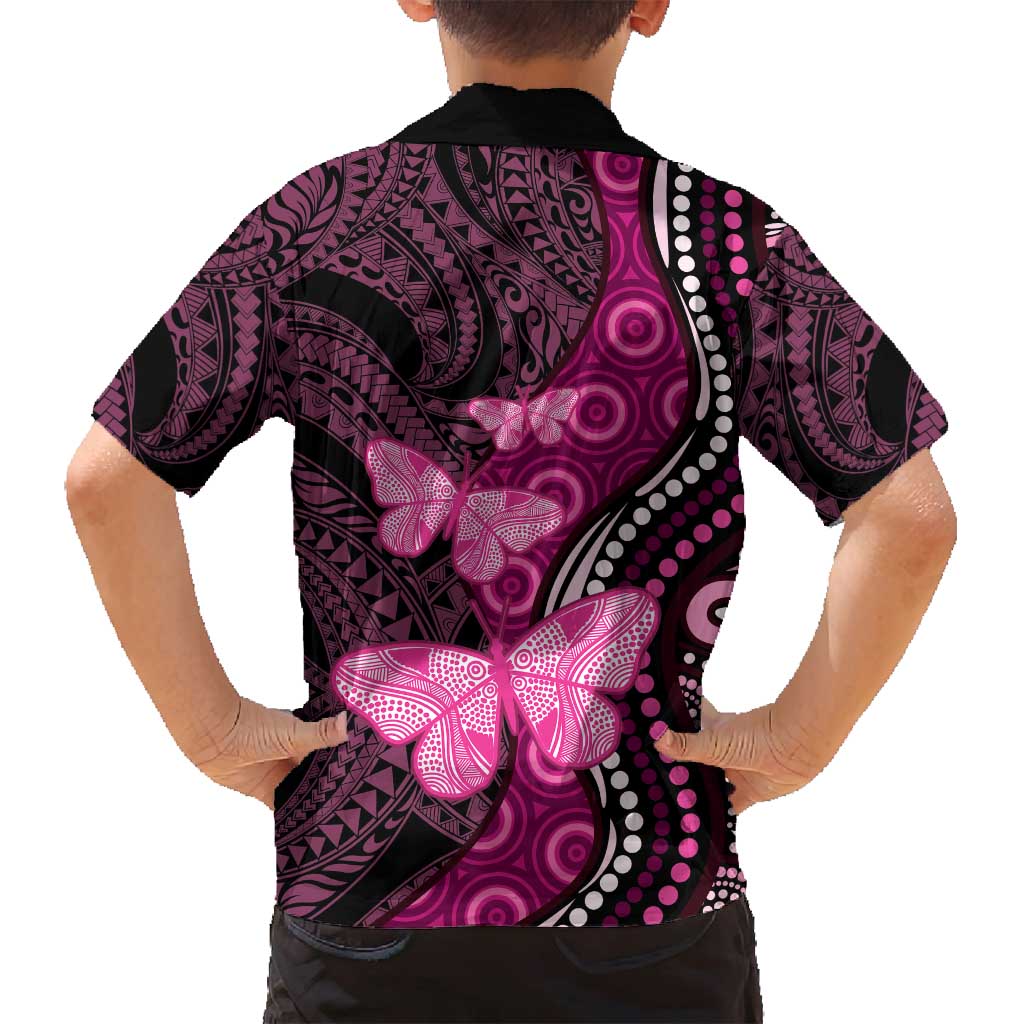 Think Pink Breast Cancer Awareness Family Matching Summer Maxi Dress and Hawaiian Shirt Butterfly Aboriginal Mix Polynesian Pattern LT14 - Polynesian Pride