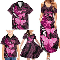 Think Pink Breast Cancer Awareness Family Matching Summer Maxi Dress and Hawaiian Shirt Butterfly Aboriginal Mix Polynesian Pattern LT14 - Polynesian Pride