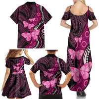 Think Pink Breast Cancer Awareness Family Matching Summer Maxi Dress and Hawaiian Shirt Butterfly Aboriginal Mix Polynesian Pattern LT14 - Polynesian Pride