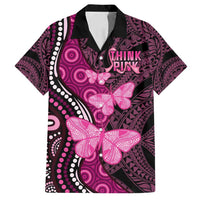 Think Pink Breast Cancer Awareness Family Matching Summer Maxi Dress and Hawaiian Shirt Butterfly Aboriginal Mix Polynesian Pattern LT14 Dad's Shirt - Short Sleeve Pink - Polynesian Pride
