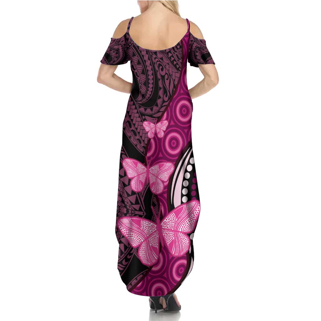Think Pink Breast Cancer Awareness Family Matching Summer Maxi Dress and Hawaiian Shirt Butterfly Aboriginal Mix Polynesian Pattern LT14 - Polynesian Pride