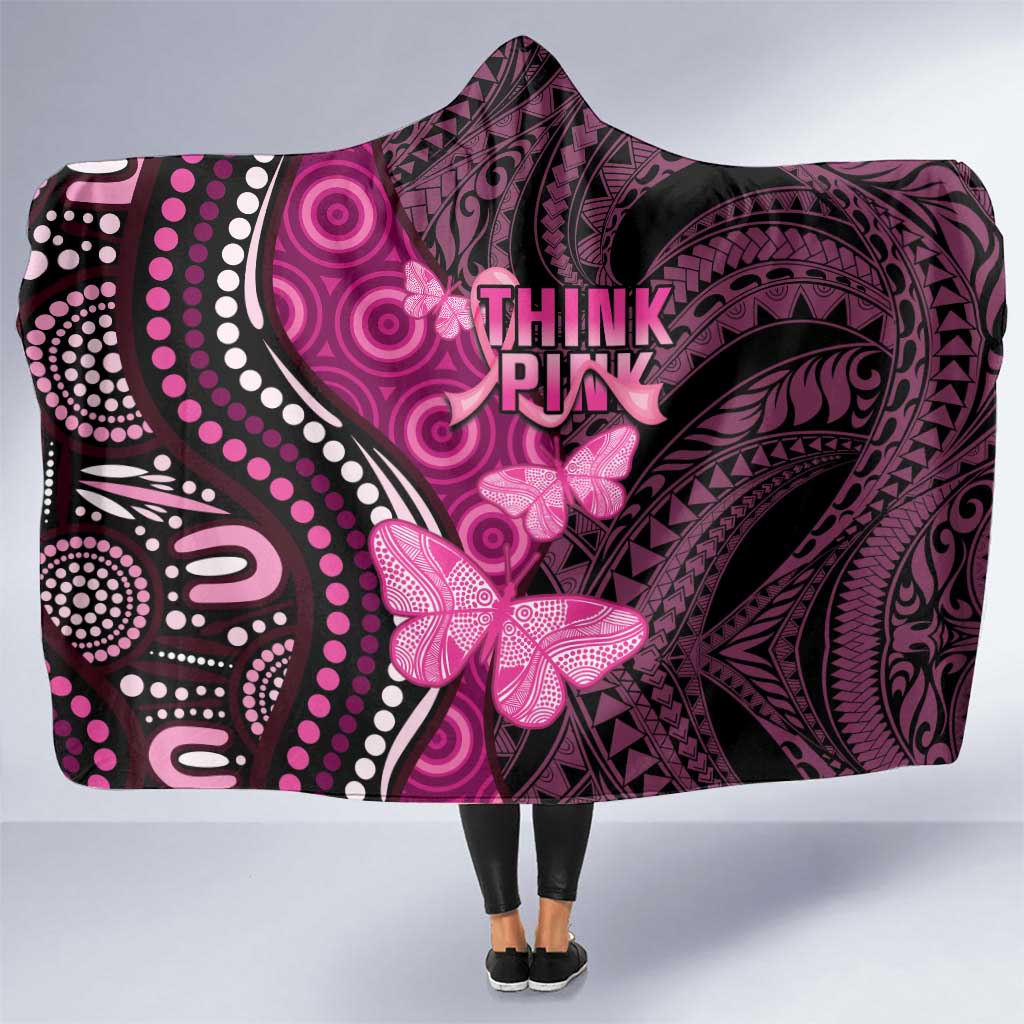 Think Pink Breast Cancer Awareness Hooded Blanket Butterfly Aboriginal Mix Polynesian Pattern