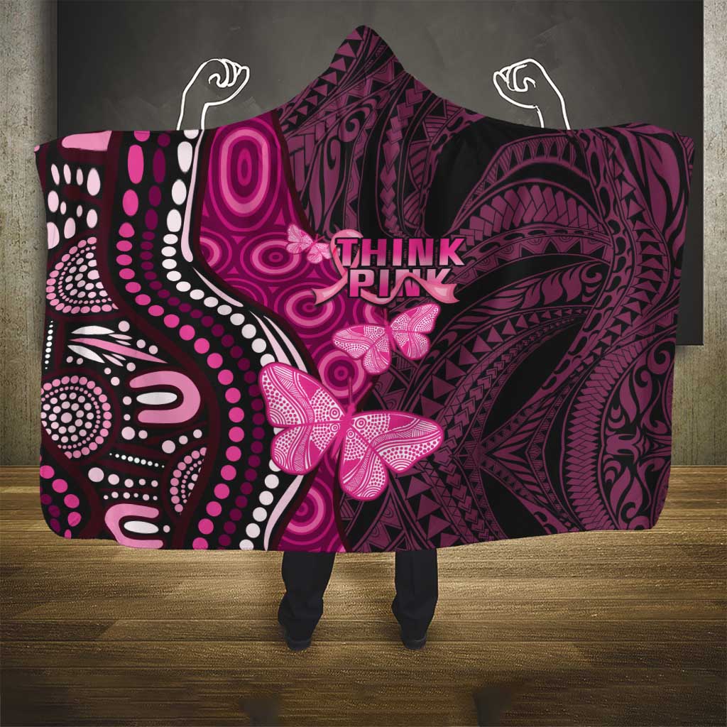 Think Pink Breast Cancer Awareness Hooded Blanket Butterfly Aboriginal Mix Polynesian Pattern LT14 - Polynesian Pride