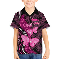 Think Pink Breast Cancer Awareness Kid Hawaiian Shirt Butterfly Aboriginal Mix Polynesian Pattern