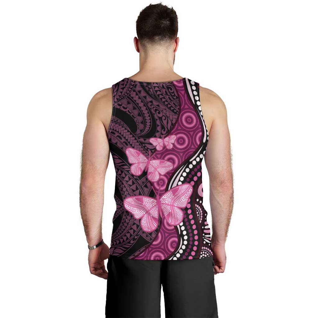 Think Pink Breast Cancer Awareness Men Tank Top Butterfly Aboriginal Mix Polynesian Pattern LT14 - Polynesian Pride