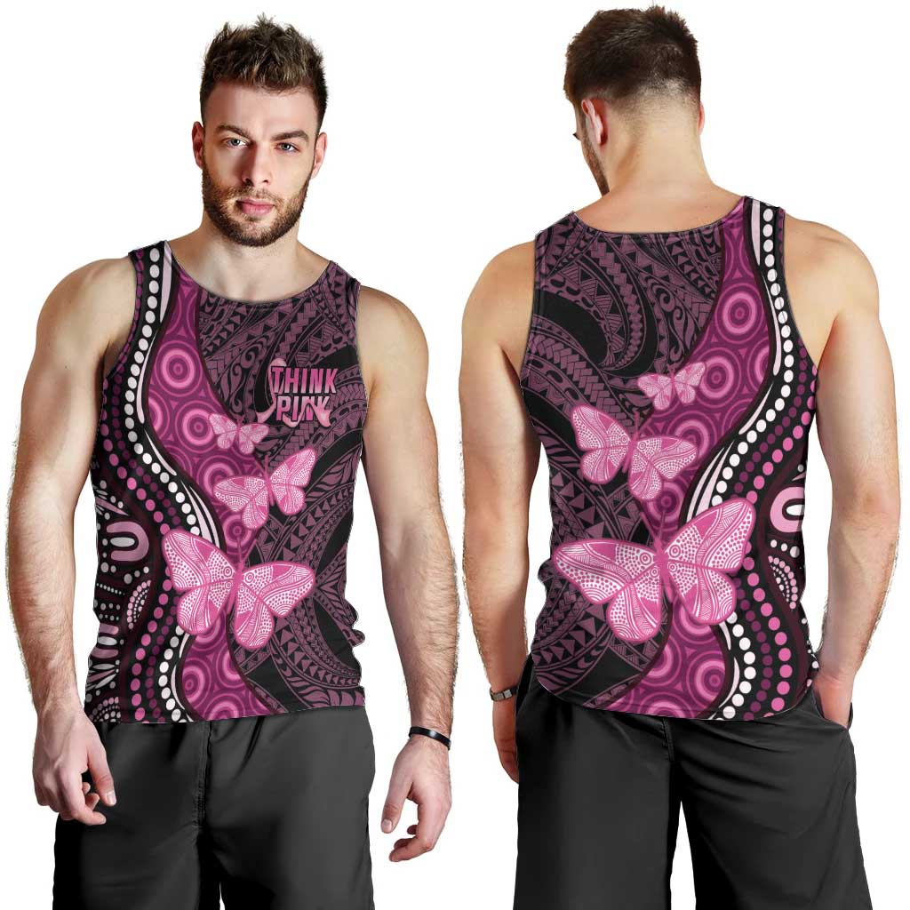 Think Pink Breast Cancer Awareness Men Tank Top Butterfly Aboriginal Mix Polynesian Pattern LT14 - Polynesian Pride