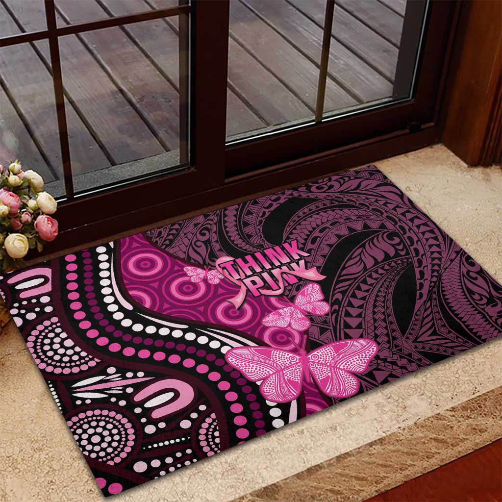 Think Pink Breast Cancer Awareness Rubber Doormat Butterfly Aboriginal Mix Polynesian Pattern LT14 - Polynesian Pride