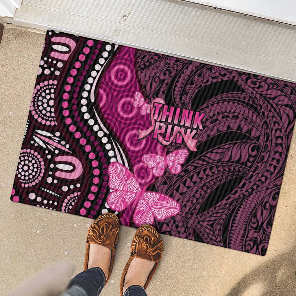 Think Pink Breast Cancer Awareness Rubber Doormat Butterfly Aboriginal Mix Polynesian Pattern LT14 - Polynesian Pride