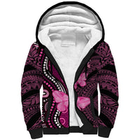 Think Pink Breast Cancer Awareness Sherpa Hoodie Butterfly Aboriginal Mix Polynesian Pattern