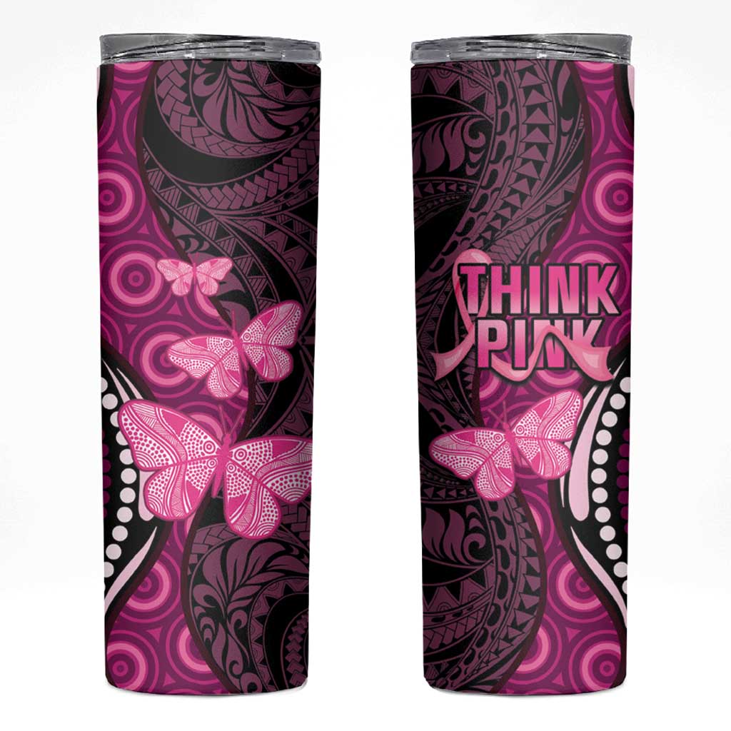 Think Pink Breast Cancer Awareness Skinny Tumbler Butterfly Aboriginal Mix Polynesian Pattern