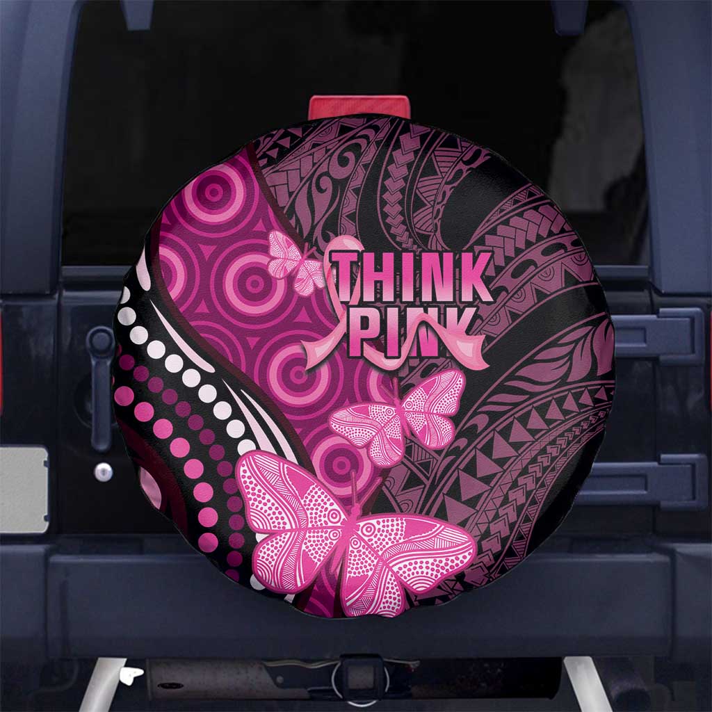 Think Pink Breast Cancer Awareness Spare Tire Cover Butterfly Aboriginal Mix Polynesian Pattern LT14 - Polynesian Pride