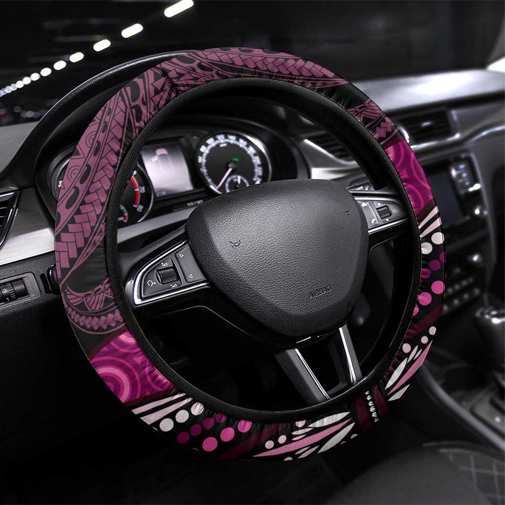 Think Pink Breast Cancer Awareness Steering Wheel Cover Butterfly Aboriginal Mix Polynesian Pattern