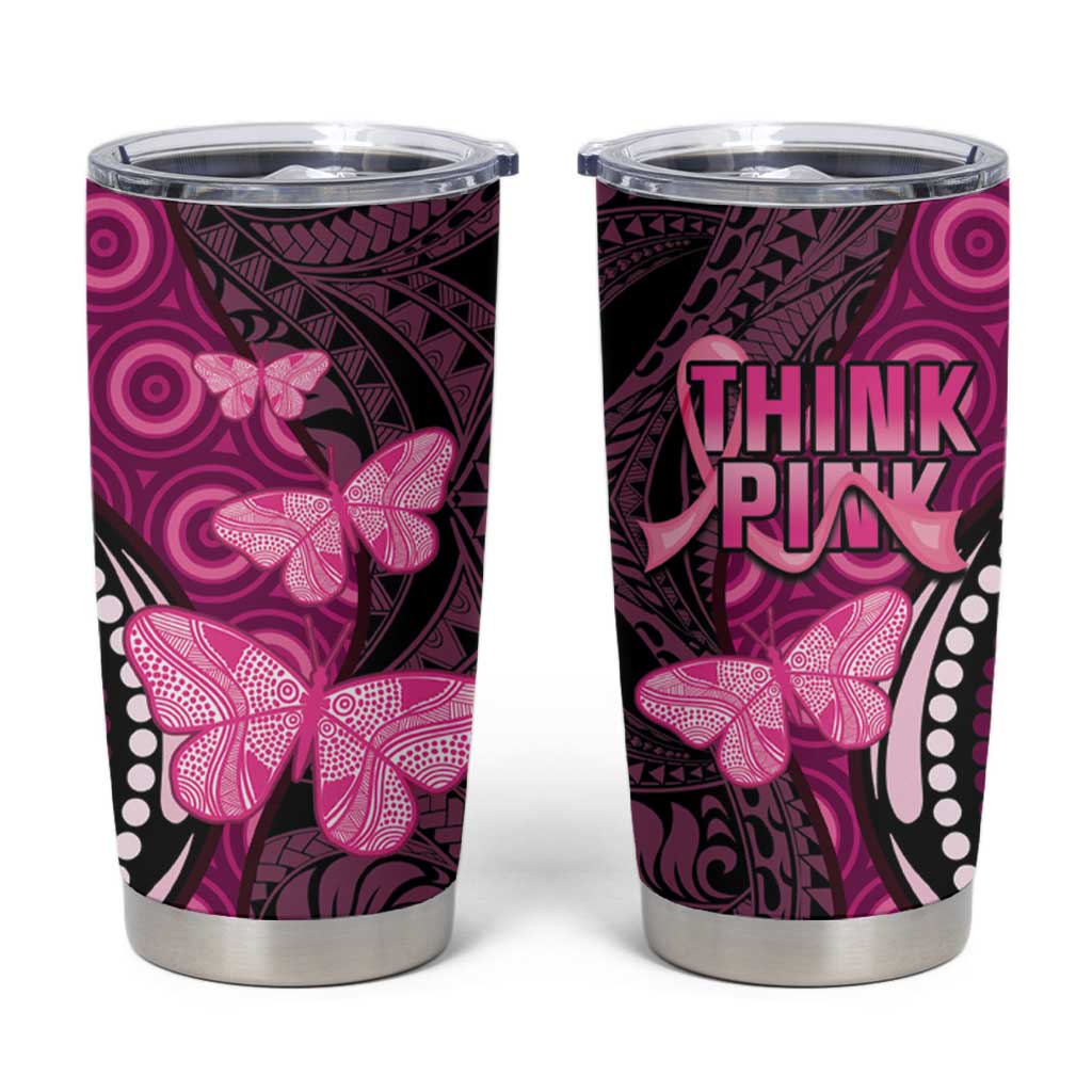 Think Pink Breast Cancer Awareness Tumbler Cup Butterfly Aboriginal Mix Polynesian Pattern