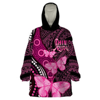 Think Pink Breast Cancer Awareness Wearable Blanket Hoodie Butterfly Aboriginal Mix Polynesian Pattern LT14 One Size Pink - Polynesian Pride
