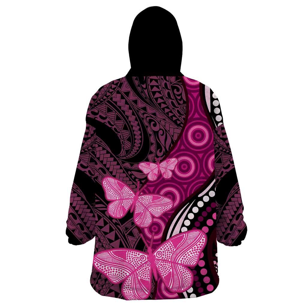 Think Pink Breast Cancer Awareness Wearable Blanket Hoodie Butterfly Aboriginal Mix Polynesian Pattern LT14 - Polynesian Pride