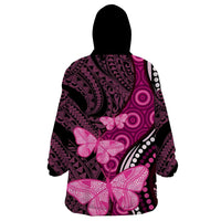 Think Pink Breast Cancer Awareness Wearable Blanket Hoodie Butterfly Aboriginal Mix Polynesian Pattern LT14 - Polynesian Pride