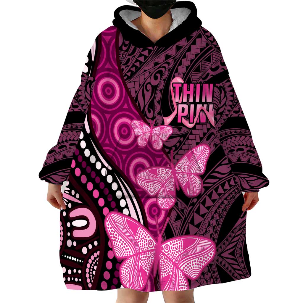 Think Pink Breast Cancer Awareness Wearable Blanket Hoodie Butterfly Aboriginal Mix Polynesian Pattern LT14 - Polynesian Pride