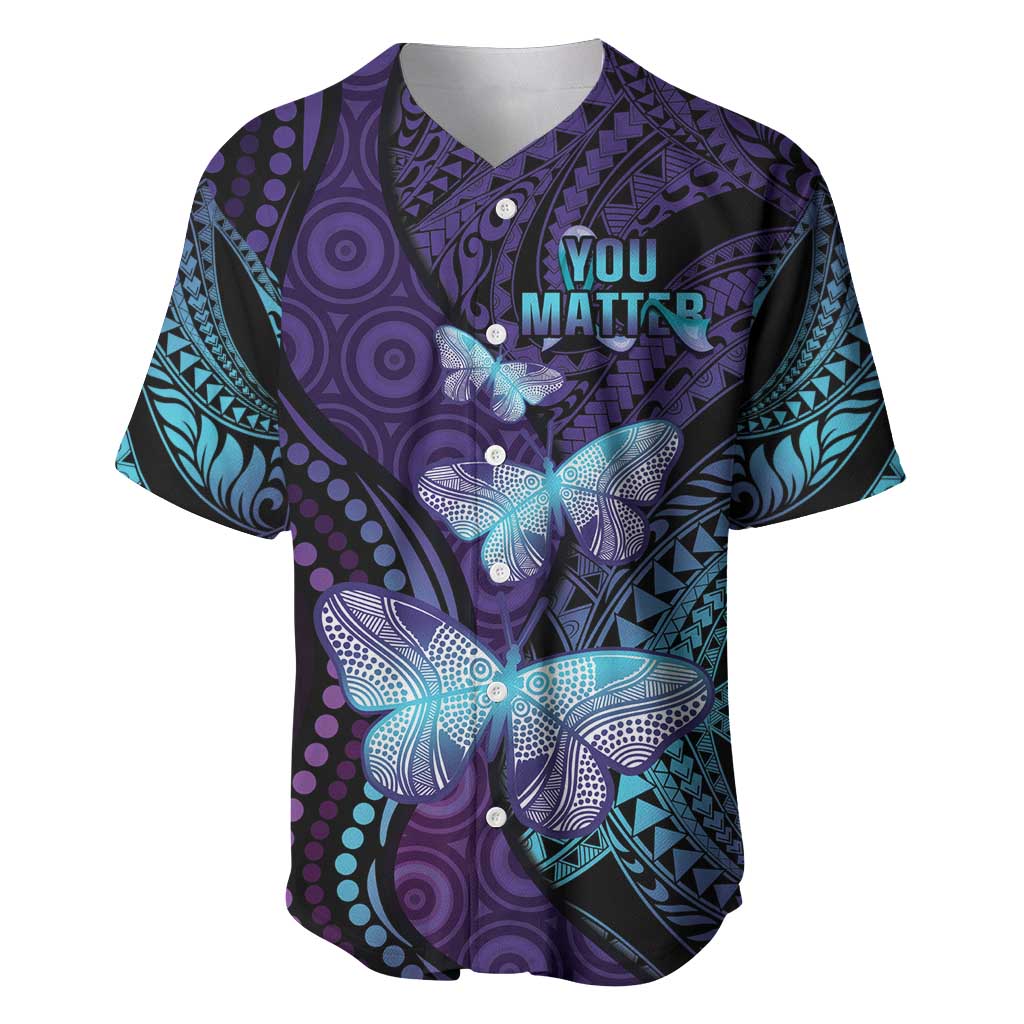 You Matter Suicide Prevention Awareness Baseball Jersey Butterfly Aboriginal Mix Polynesian Pattern